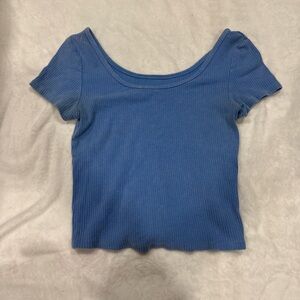wild fable Blue Ribbed Scoop Crop Top